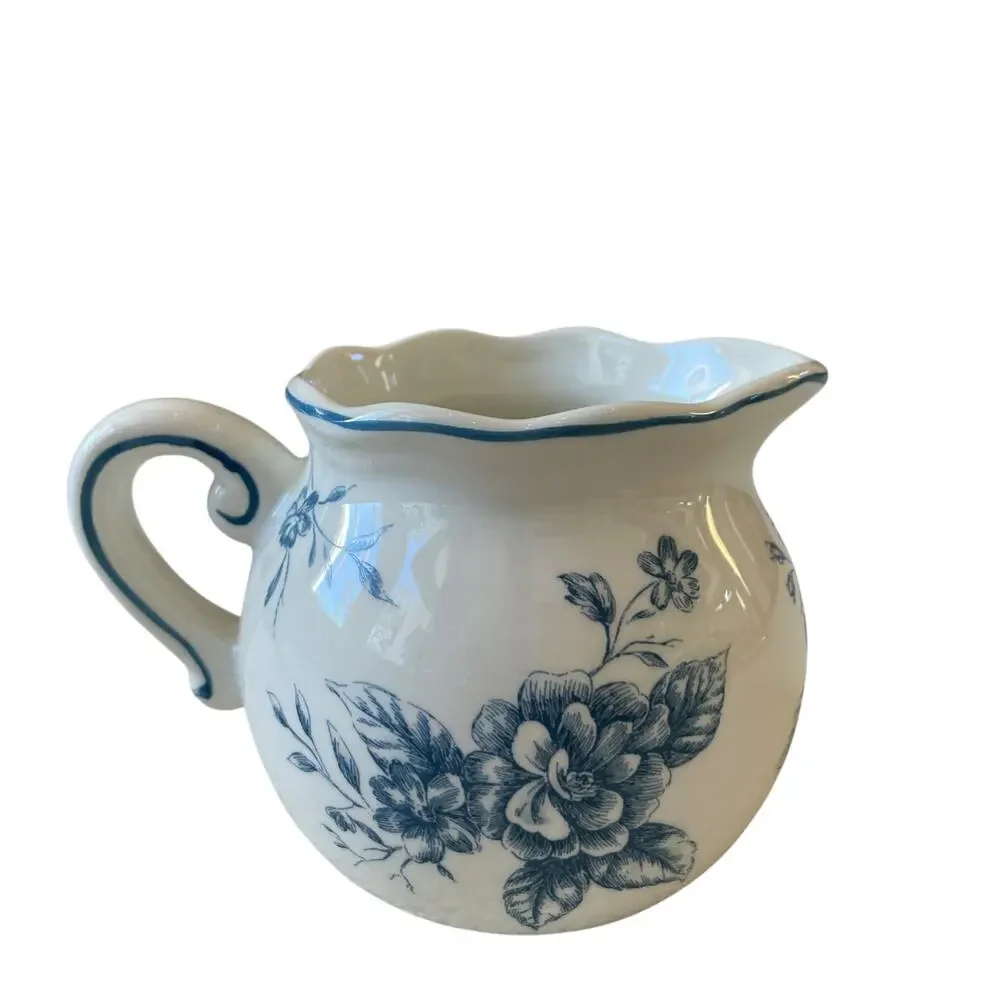 Maxcera Blue Bunny Rabbit Toile Creamer & Sugar Bowl With Lid Easter Ceramic New